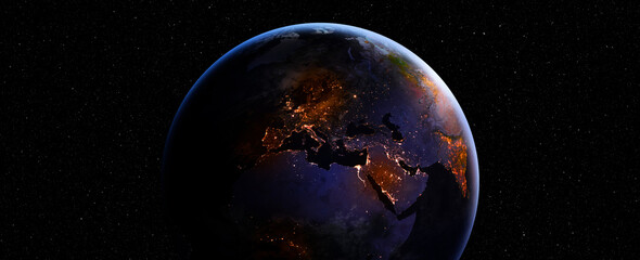 Planet earth globe view photos from space showing realistic earth surface and world map as in outer...