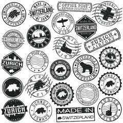 Fototapeta premium Zurich Switzerland Stamp. Vector Art Postal. Passport Travel Design. Travel and Business Set.