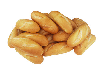 Many wheat bread buns isolated on white background