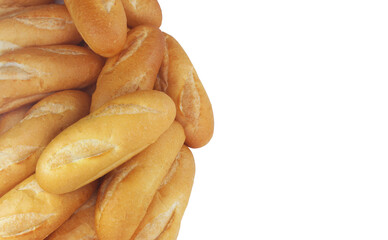 Fresh bread buns isolated on white background, copy space for text