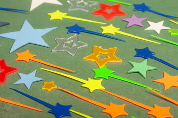 stars sky comets on a green background