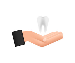Teeth icon dentist. Healthy Teeth in hands. Human Teeth. Vector illustration.