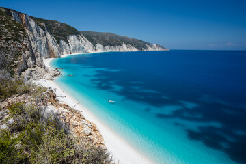 Fototapeta na wymiar Remote and hidden Fteri beach in Kefalonia Island, Greece, Europe