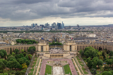 Panoramic view of Trocadero Palace from Eiffel tower, Paris, France. - obrazy, fototapety, plakaty
