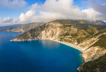 Myrtos beach with blue bay on Kefalonia Island, Greece