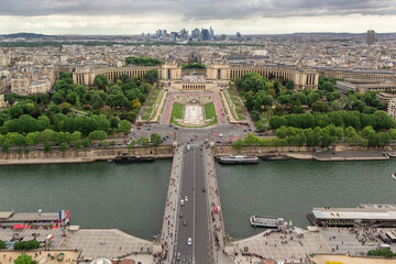 Panoramic view of Trocadero Palace, Seine river from Eiffel tower, Paris, France. - obrazy, fototapety, plakaty