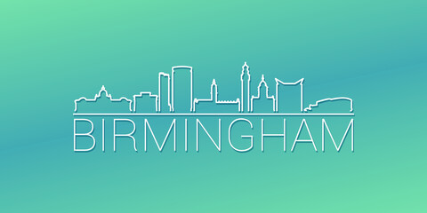 Birmingham, UK Skyline Linear Design. Flat City Illustration Minimal Clip Art. Background Gradient Travel Vector Icon.