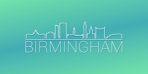 Fototapeta premium Birmingham, UK Skyline Linear Design. Flat City Illustration Minimal Clip Art. Background Gradient Travel Vector Icon.