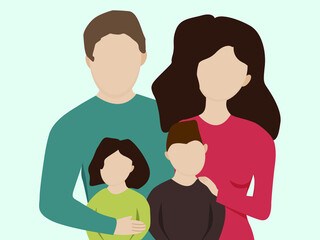 Fototapeta premium a traditional family with two children. Love between a man and a woman. Parents with two children