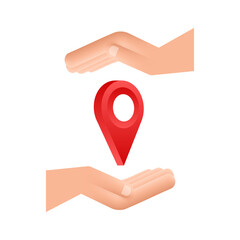 Map pointer in hand on white background. Vactor stock illustration.