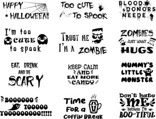 A set of creepy phrases and proverbs for Halloween for posters, banners and printing on products. - obrazy, fototapety, plakaty