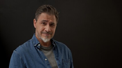 Obraz premium Portrait of mature age, middle age, mid adult man in 50s, happy confident smile. Copyspace.