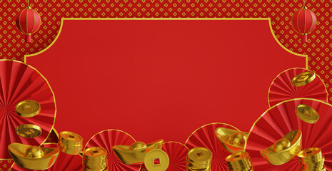 Chinese New Year Background, Mockup Template, Product demonstration, 3D Rendering.