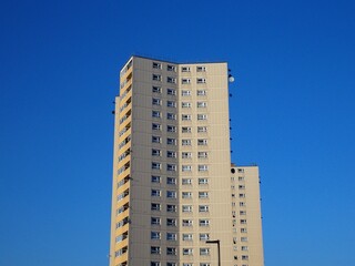Low angle view of an old residential tower block in Acton West London