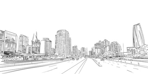 Sydney cityscape. Australia. Hand drawn vector illustration.