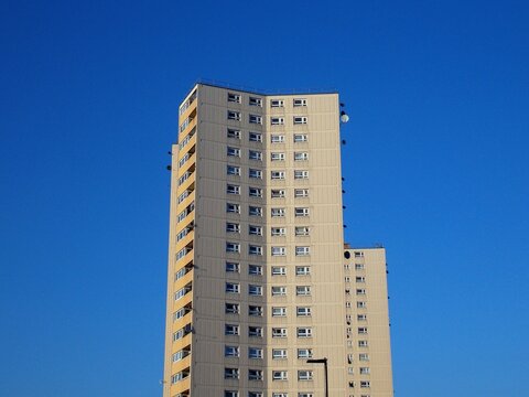 Low Angle View Of An Old Residential Tower Block In Acton West London