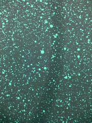 無数のミントグリーンの点が散らばるダークグリーンの壁