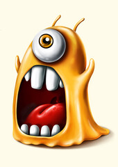 Funny cartoon yellow screaming monster

