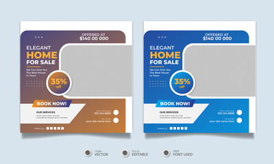 Real estate landlord house property instagram post or square web banner promo template	
