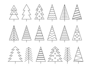 Obraz premium Set of christmas tree line icons . Vector black simple icons collection.
