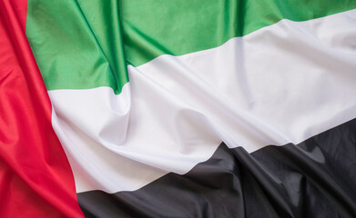 Close up of fabric texture of the flag of United Arab Emirates
