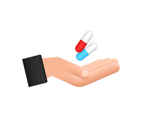 Capsule pills in hands. Realistic pills blister with capsules on white background. Vector illustration.