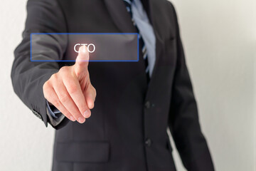 A Businessman is pressing a virtual button with the word CTO