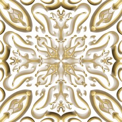 Seamless abstract geometric floral surface pattern in Golden color
 repeating symmetrically. Use for fashion design, home decoration, wallpapers and gift packages.