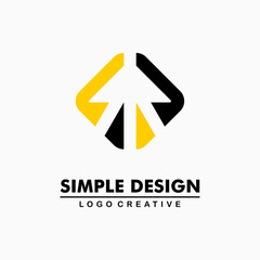 yellow and black triangle icon in rhombus, direction shape, letter a. simple and creative logo. Abstract business logo icon design template