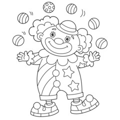 Coloring Page Outline of cartoon circus clown with colorful balls. Coloring Book for kids.