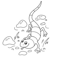 Obraz premium Coloring Page Outline Of cartoon small cheerful lizard. Coloring Book for kids.