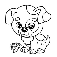 Coloring Page Outline Of cartoon little dog. Cute puppy with ladybug. Pet. Coloring book for kids
