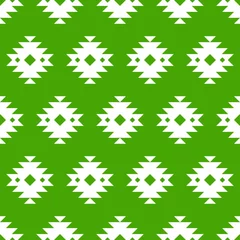 Papier Peint photo autocollant Vert Modèle sans couture vert avec motif kilim blanc.