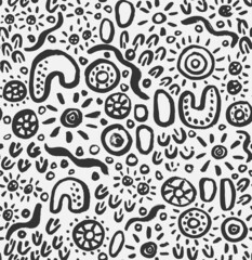 Modern Kids Hand Drawn Vector Seamless Pattern. Black and White Design for Fabric, Wrapping Paper, Gift Cards etc.
