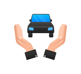 Hand holding car, great design for any purposes. Cartoon vector illustration.