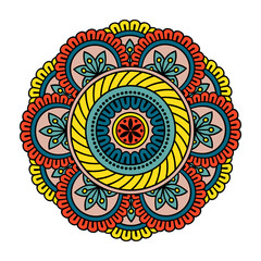 Vector mandala isolated on white background. Pattern in red and yellow colors. Vintage decorative element for design