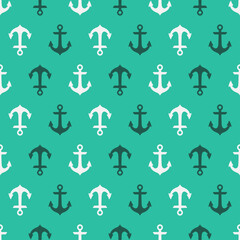 Green seamless pattern with white and green anchors.