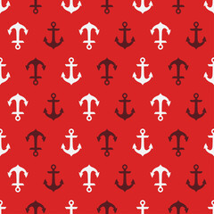 Red seamless pattern with white and red anchors.