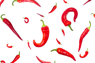 Hot peppers on a white background. Chili peppers background.