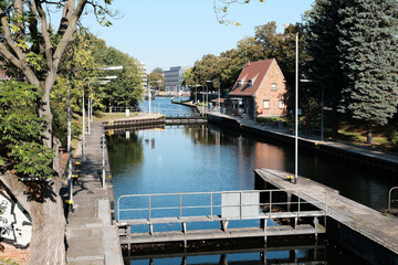 Berlin, deutschland, 8. Oktober 2021, Blick von der schlesischen Brücke auf die Oberschleuse
