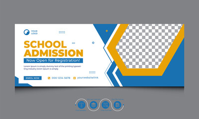 School Admission Facebook Cover Template, Kids School Facebook Cover Banner, Education Facebook Timeline Cover Design - obrazy, fototapety, plakaty