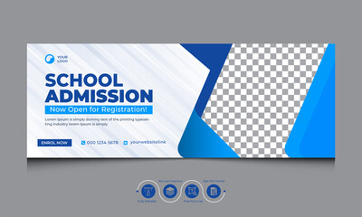 School Admission Facebook Cover Template, Kids School Facebook Cover Banner, Education Facebook Timeline Cover Design