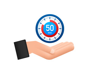 The 50 minutes, stopwatch with hands icon. Stopwatch icon in flat style, timer on white background. Vector illustration.