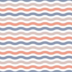 Fototapete Geometrische formen Nahtloses Muster der blauen, rosa und beige Wellen. Minimalistisches und kindliches Design für Stoffe, Textilien, Tapeten, Bettwäsche, Pucktücher oder geschlechtsneutrale Kleidung.