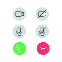 Video call icons for use in social media post. Minimal icons for video call ui.
