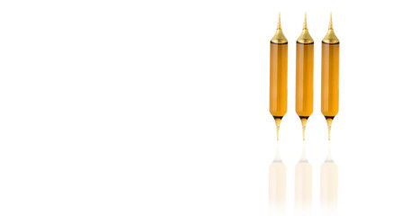 Medical ampoules on a white background with reflection.