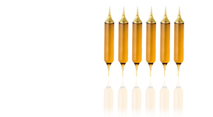 Medical ampoules on a white background with reflection.