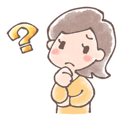 若い女性の疑問イラスト手描き水彩風