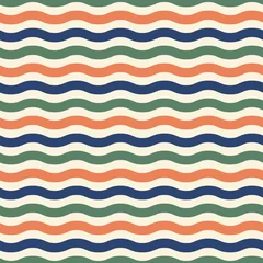 Fototapete Geometrische formen Nahtloses Muster der blauen, orange und grünen Wellen. Minimalistisches und kindliches Design für Stoffe, Textilien, Tapeten, Bettwäsche, Pucktücher oder geschlechtsneutrale Kleidung.