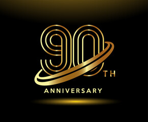 Golden 90 year anniversary celebration logo design inspiration